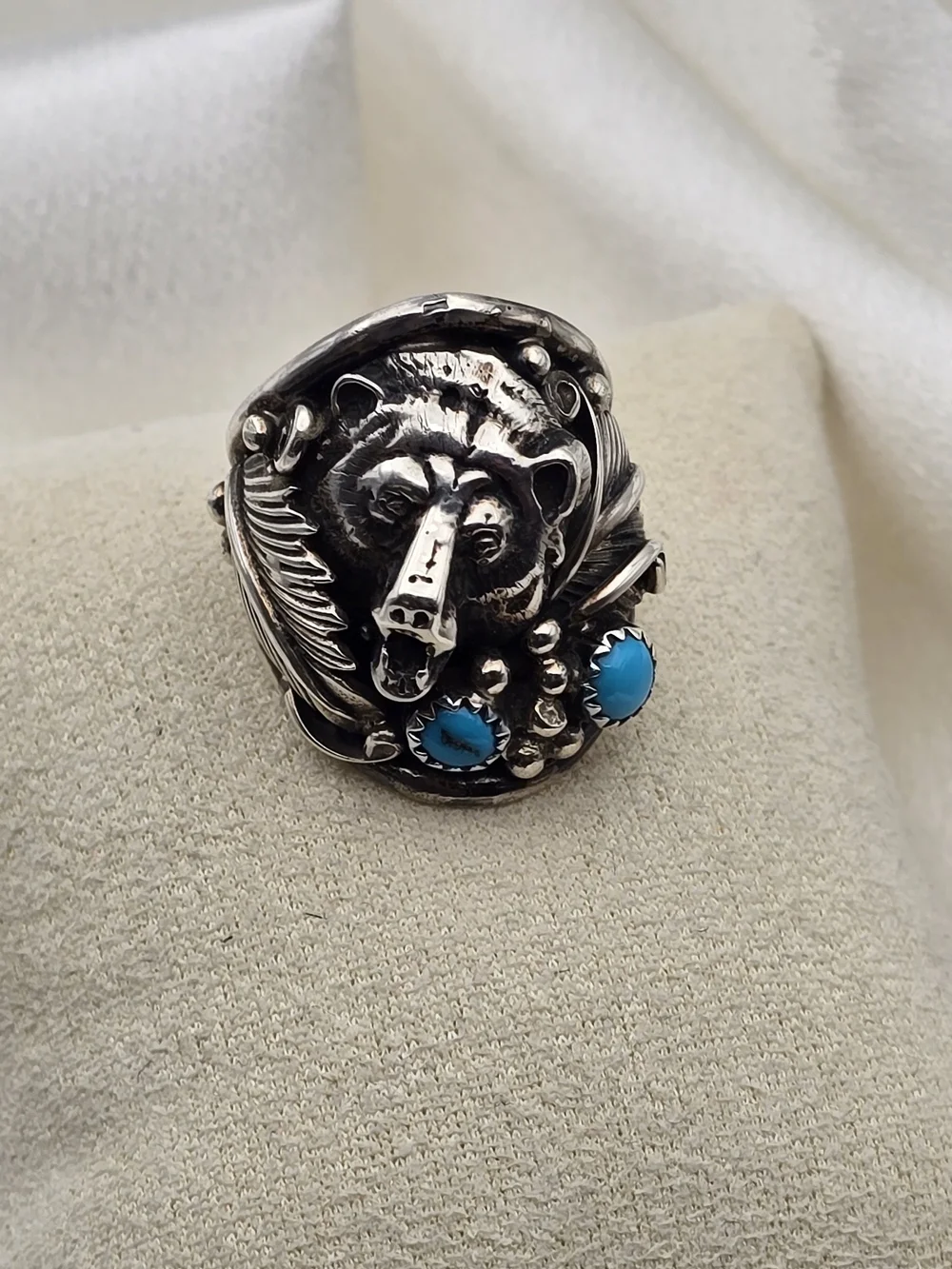 Native American Sterling Silver 925 Bear Head Ring